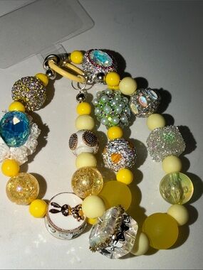 Yellow Oversized Beaded Purse Charm- Sparkling Crystal & Resin Accents
